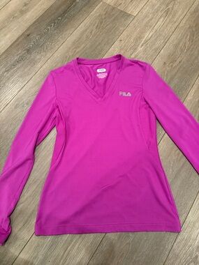 FILA Women's Bright Magenta V-Neck Long Sleeve Athletic Top